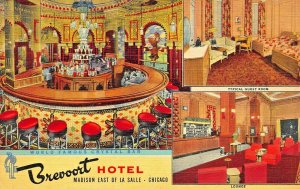 CHICAGO~BREVOORT HOTEL-WORLD FAMOUS CRYSTAL BAR-MID CENTURY FURNITURE POSTCARD