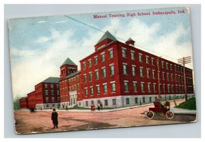 Vintage 1910 Postcard Antique Car Manual Training High School Indianapolis IN