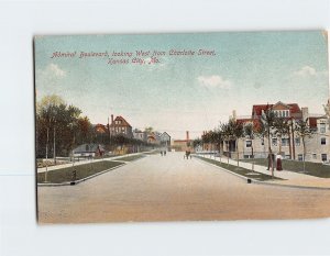 Postcard Admiral Boulevard, looking West from Charlotte Street, Kansas City, MO
