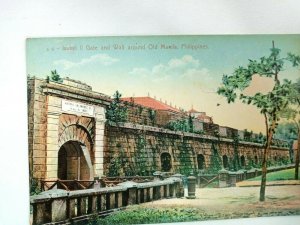 Vintage Postcard Isabel II Gate and Wall Around Old Manila Philippines 