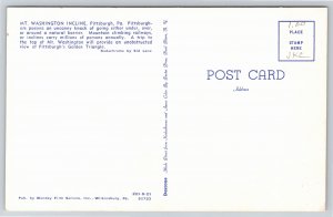 Train~Mt Washington Incline Pittsburgh Pennsylvania~Vintage Postcard