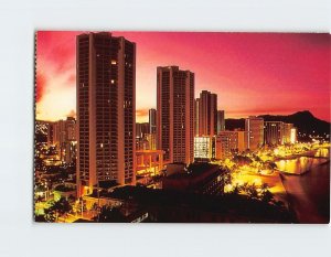 Postcard Evening Sparkle Of Honolulu, Hawaii