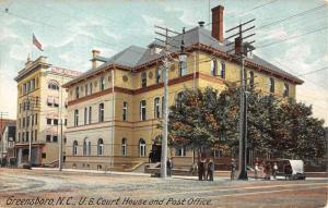 Greensboro North Carolina Court House Street View Antique Postcard K102334