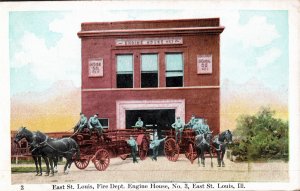 1910 Wagons and Horses, Exterior of the Chicago Fire Dpt. Illinois  Postcard