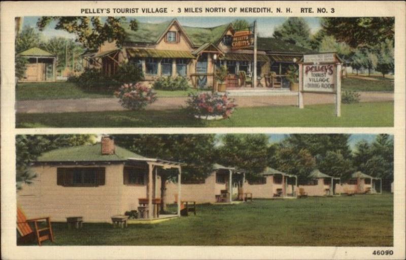 Meredith NH Pelley's Tourist Cillage Route 3 Linen Postcard