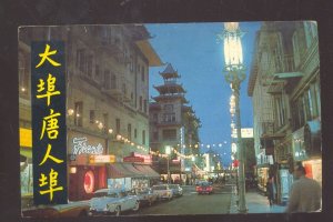 SAN FRANCISCO CALIFORNIA CHINATOWN STREET SCENE AT NIGHT VINTAGE POSTCARD