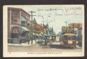 EAST ST. LOUIS ILLINOIS DOWNTOWN BROADWAY STREET SCENE 1908 VINTAGE POSTCARD