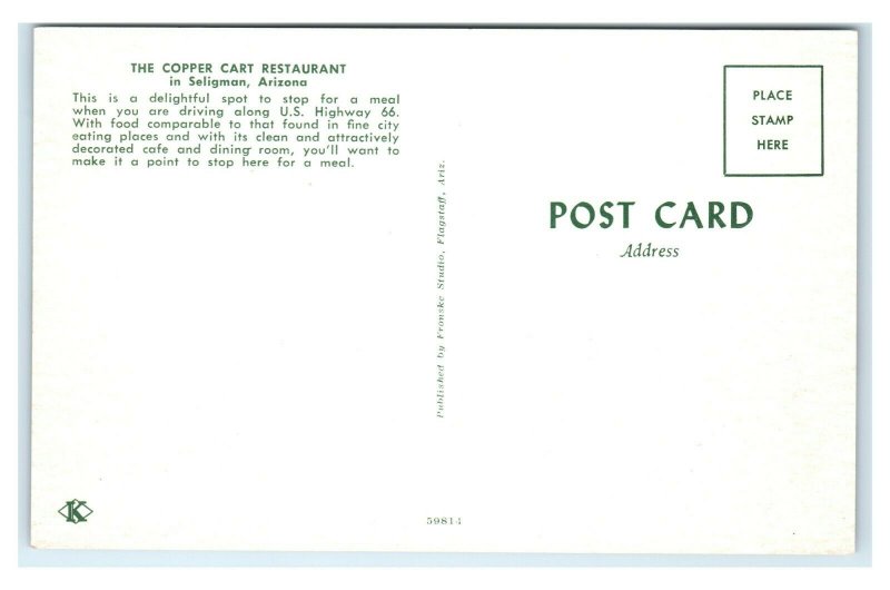 Postcard The Copper Cart Restaurant in Seligman, Arizona AZ 1960's unused E25