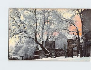 Postcard Gate Trees House Snow Scenery