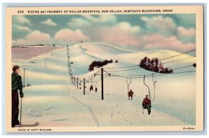 Idaho ID Postcard Riding Ski Tramway Up Dollar Mountain Sawtooth Range c1940's