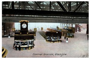 Glasgow Central Station Vintage Postcard 1907 Clock Concourse Antique