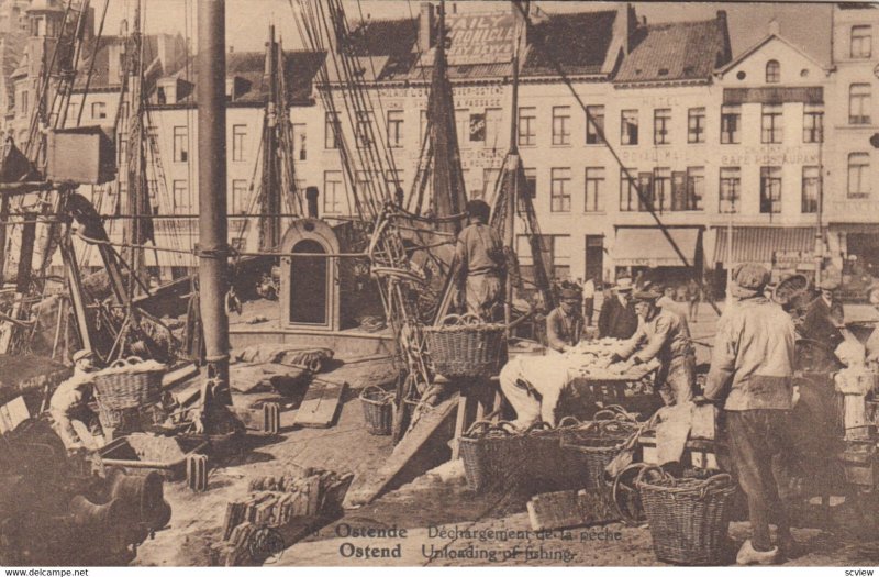 OSTENDE, Belgium, 1900-1910's; Unloading Fishing boats