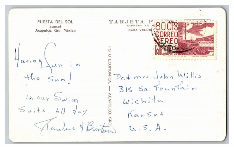 Puesta Del Sol Sunset Acapulco Gro. Mexico Postcard