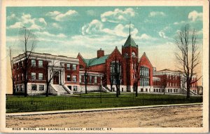 View of High School and Carnegie Library, Somerset KY Vintage Postcard H60
