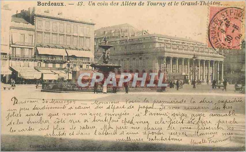 Postcard Old Bordeaux a corner Allees de Tourny and the Grand Theater Tram Re...