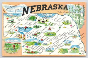 State View~Pictorial State Map of Nebraska~Vintage Postcard