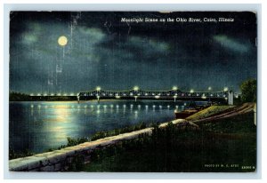 c1940's Moonlight Scene On The Ohio River Cairo Chicago Illinois IL Postcard
