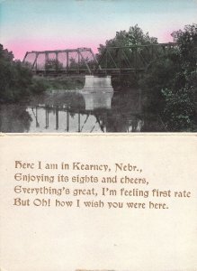 Double, 5.5x6.5Folded, Beautiful Early Color, Bridge,Kearney, NE, Old Postcard