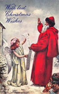 Raphael Tuck Best Wishes The Christmas List Red Suited Santa Claus Postcard