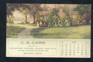 SALEM OHIO CARR HARDWARE STORE 1913 CALENDAR ADVERTISING VINTAGE POSTCARD