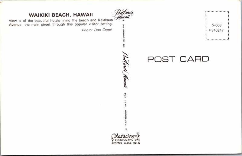 Postcard BEACH SCENE Honolulu - Waikiki Hawaii HI AM8751