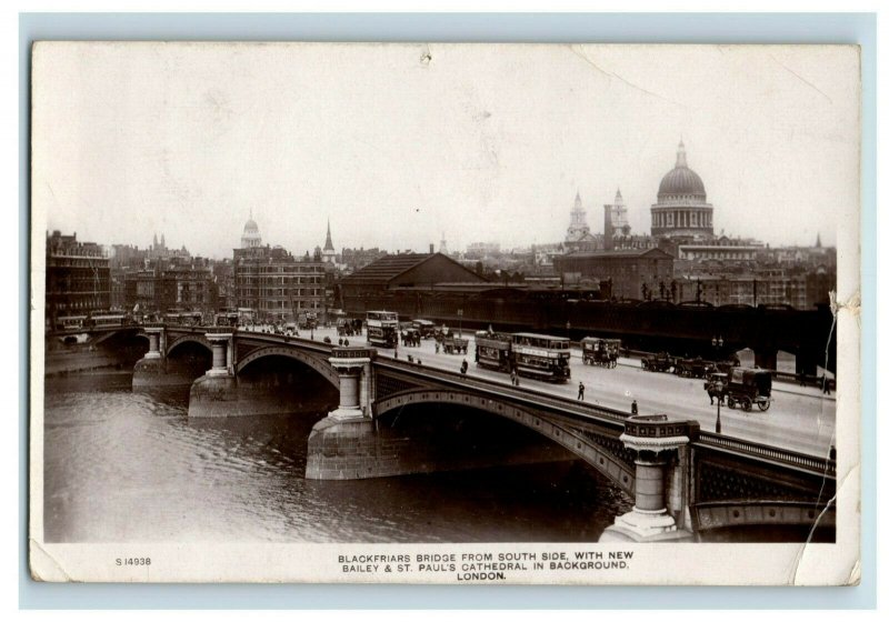 C. 1910-20 RPPC Bridge Trolleys Buggies Blackfriars, London Postcard P177 