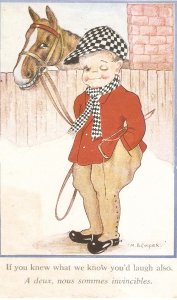 M.B.Cooper. Little,horseman with his horse· Humorous vintage French postcard