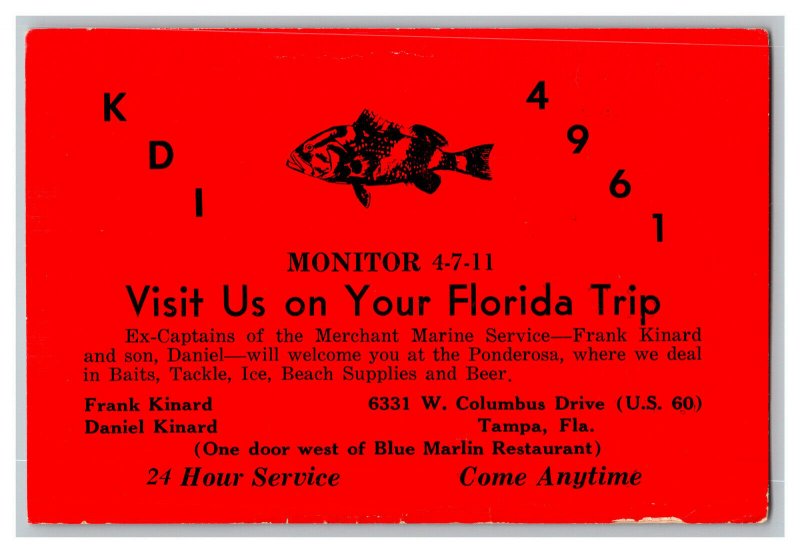 QSL Radio Card From Tampa Fla. Florida KDI 4961 