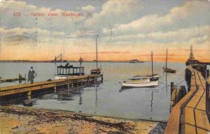 Harbor View Boats Waukegan Illinois 1911 postcard