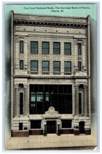 c1910 First National Bank Savings Bank Exterior Peoria Illinois Vintage Postcard