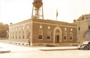 Osceola Iowa~US Post Office~Water Tower in Back~Doctor's Car~1940s RPPC