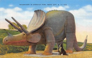 TRICERATOPS Dinosaur Park, Rapid City, SD Roadside c1940s Linen Vintage Postcard
