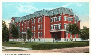 Vintage Postcard 1920's City Hospital Building Ogdensburg New York N. Y.