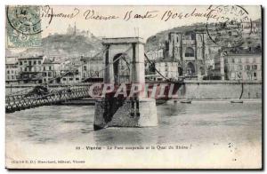 Old Postcard Vienna Suspension Bridge and Quai de Rhone