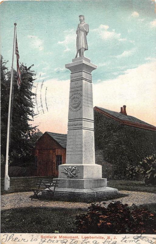 C14/ Lambertville New Jersey NJ Postcard 1907 Soldiers Monument