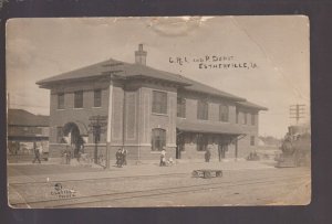 Estherville IOWA RPPC 1910 DEPOT TRAIN STATION C.R.I. & P. RR nr Lake Okoboji KB