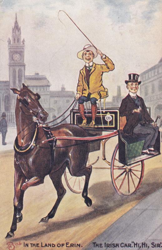 Irish Jaunting Car Antique Ireland Transportation Comic Postcard