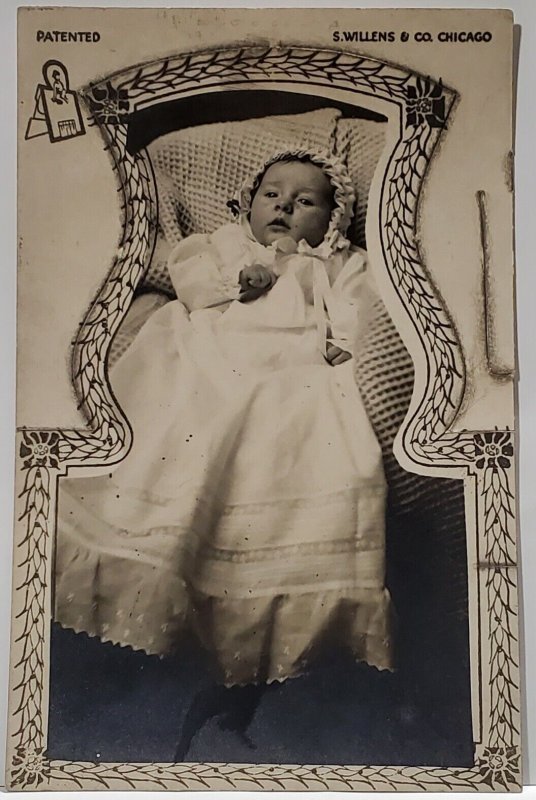 RPPC Adorable Baby Die-Cut Photo Fold Out Easel Style Postcard E29