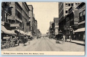Des Moines Iowa IA Postcard Walnut Street Looking East Building Exterior 1911