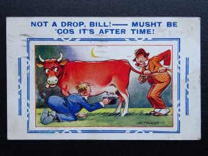 COW THEME - DRUNKS MILKING A COW Comic c1930s Postcard by Bamforth 4233