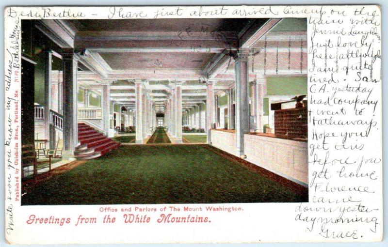 BRETTON WOODS, NH  Interior Office Parlors MOUNT WASHINGTON HOTEL 1900s Postcard