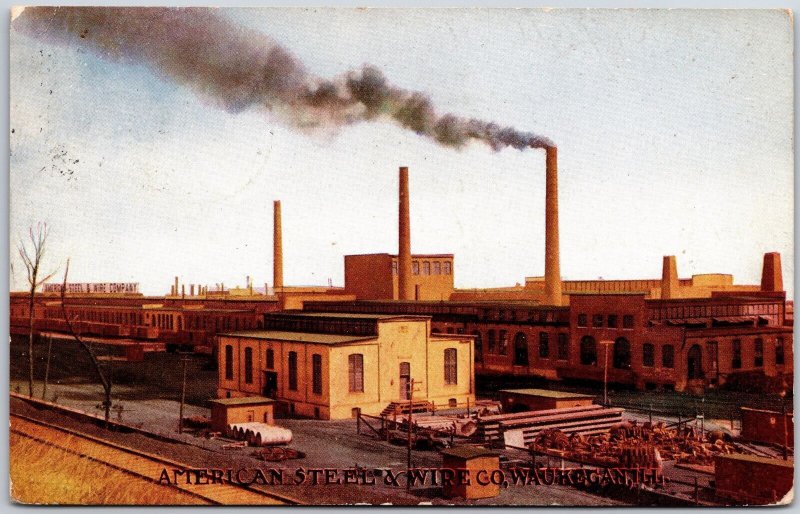 American Steel And Wire Company Waukegan Illinois IL Factory Building Postcard