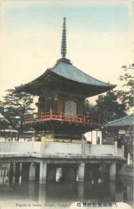 Amida Temple C-1910 Japan Pagoda Osaka hand colored postcard 3357