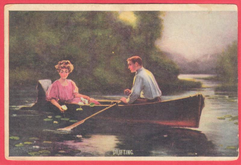 COUPLE IN ROW BOAT  DRIFTING. 1910  3.5 X 5.5 SEE SCAN  PC13