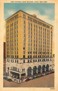 UTICA, NY New York    FIRST NATIONAL BANK BUILDING     1941 Linen Postcard