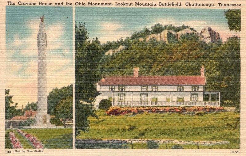 Vintage Postcard Cravens House Ohio Monument Lookout Mountain Chattanooga TN