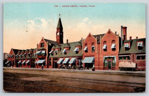 Ogden Utah~Union Depot Railroad Station~Clock Tower~Awnings~Vintage Postcard