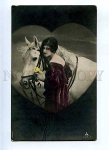 215995 BELLE Woman NYMPH White HORSE Heart Vintage PHOTO