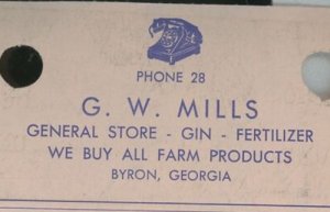 1958 G.W. Mills Byron Georgia General Store Farm Products Plus Weight Form 333 