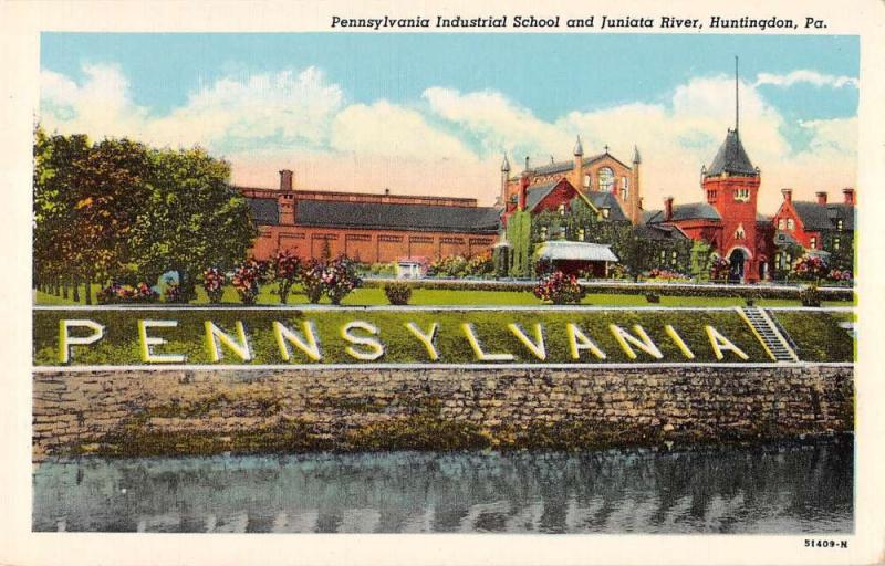 Huntingdon Pennsylvania Industrial School Juniata River Antique Postcard K64517